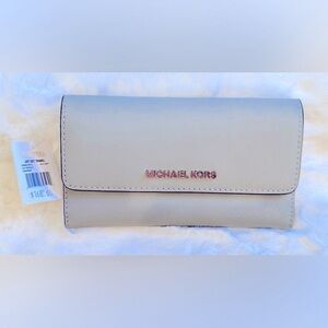 MK! Trifold Leather Wallet/Ash Gray/Jet Set Travel